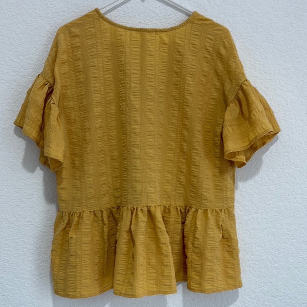 Mustard Button-Down Ruffle Top - Picture 7 of 7